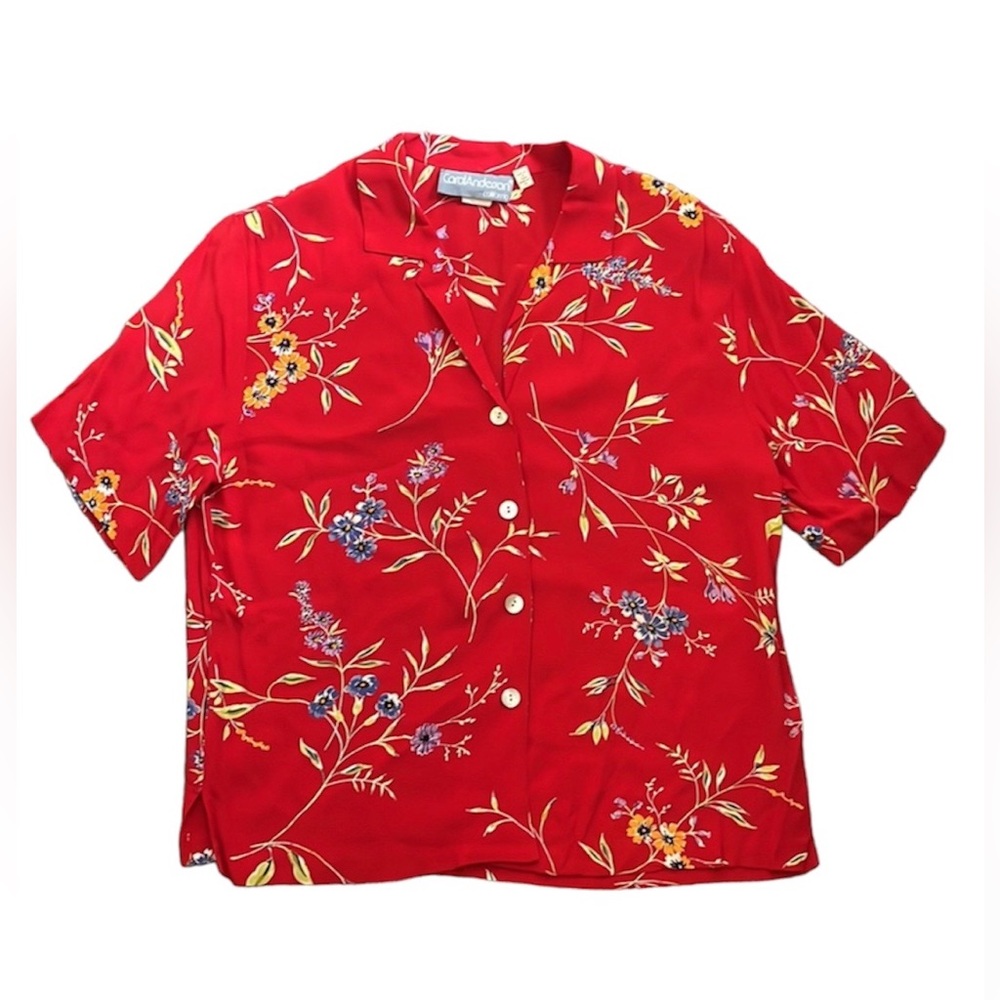 Carol Anderson California Vintage 80s Red Floral Short Sleeve Button Up